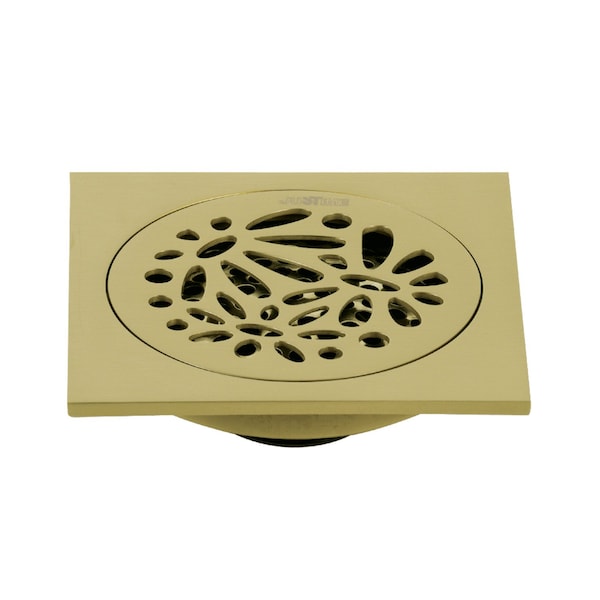 BSF6360BB Watercourse Floral 4" Square Grid Shower Drain, Brushed Brass